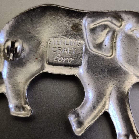 Coro Craft Elephant Pin Trunk Up Sterling Silver Vintage 40s - Picture 2 of 12